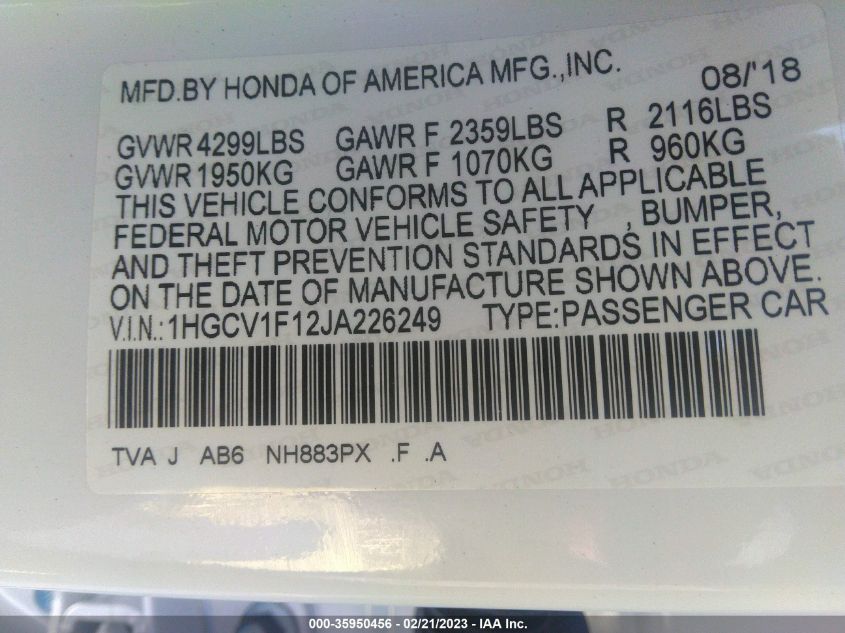 2018 HONDA ACCORD SEDAN LX 1.5T - 1HGCV1F12JA226249