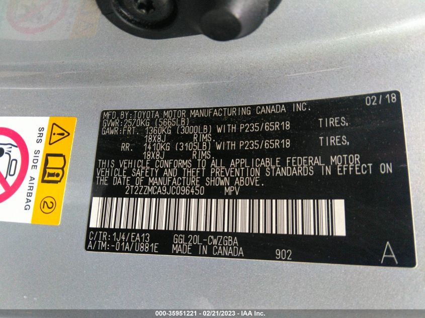 2018 LEXUS RX RX 350 - 2T2ZZMCA9JC096450