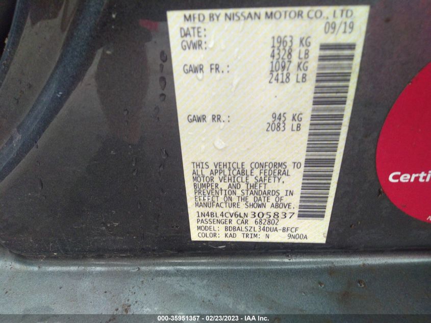 2020 NISSAN ALTIMA 2.5 SR - 1N4BL4CV6LN305837