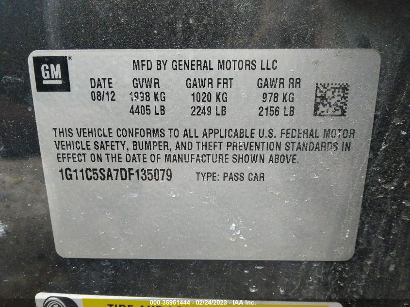 2013 CHEVROLET MALIBU LT - 1G11C5SA7DF135079