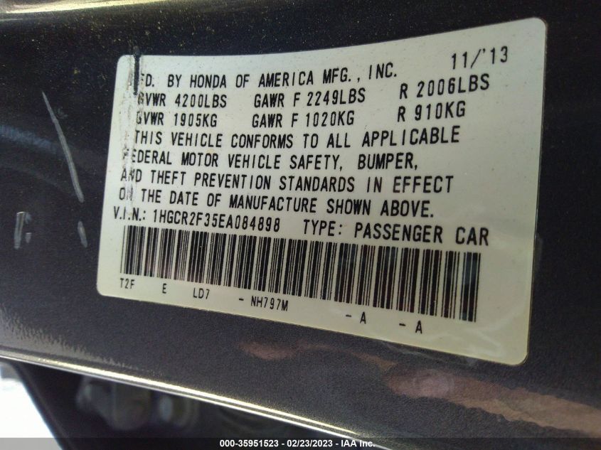 2014 HONDA ACCORD SEDAN LX - 1HGCR2F35EA084898