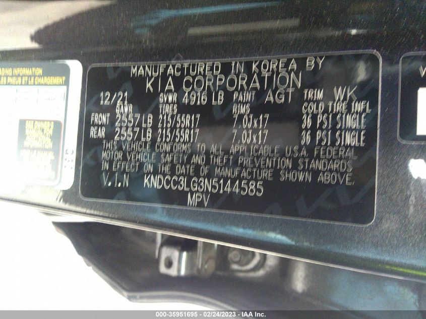 2022 KIA NIRO EV EX KNDCC3LG3N5144585