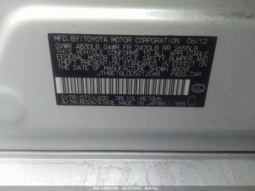 2013 LEXUS GS 350 - JTHBE1BL0D5012048