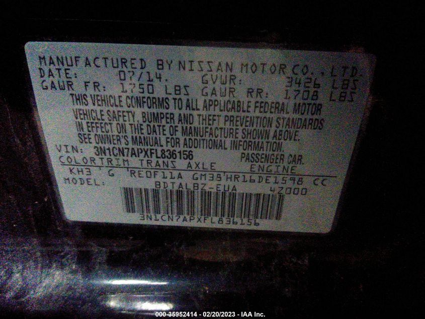 2015 NISSAN VERSA SV - 3N1CN7APXFL836156
