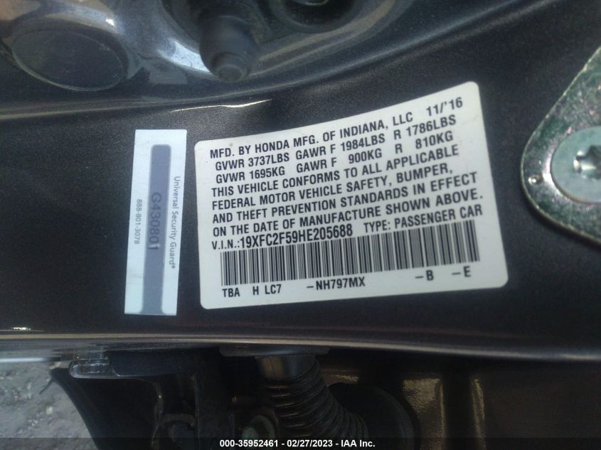 2017 HONDA CIVIC SEDAN LX - 19XFC2F59HE205688