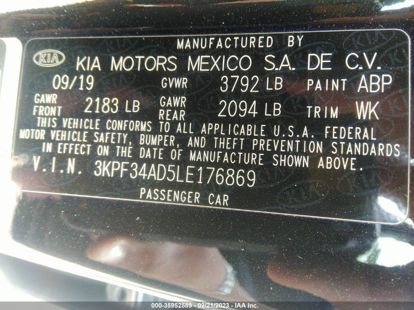 2020 KIA FORTE GT-LINE - 3KPF34AD5LE176869