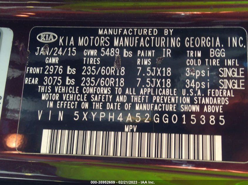 2016 KIA SORENTO EX - 5XYPH4A52GG015385