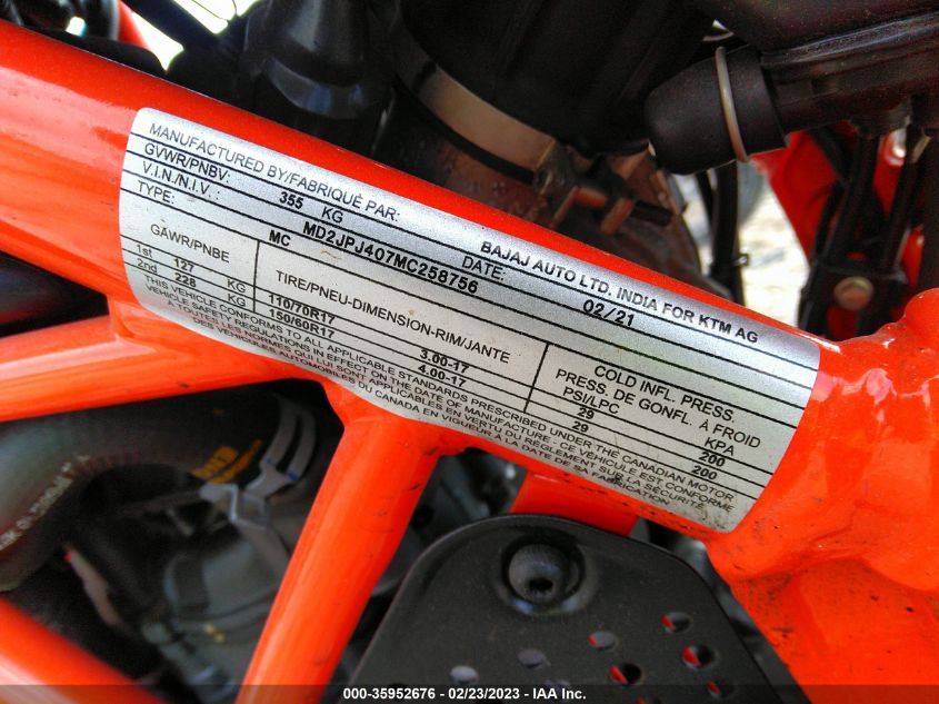 2021 KTM 390 DUKE MD2JPJ407MC258756