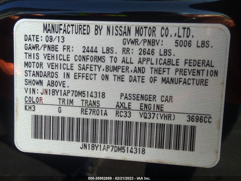 2013 INFINITI M37 JN1BY1AP7DM514318