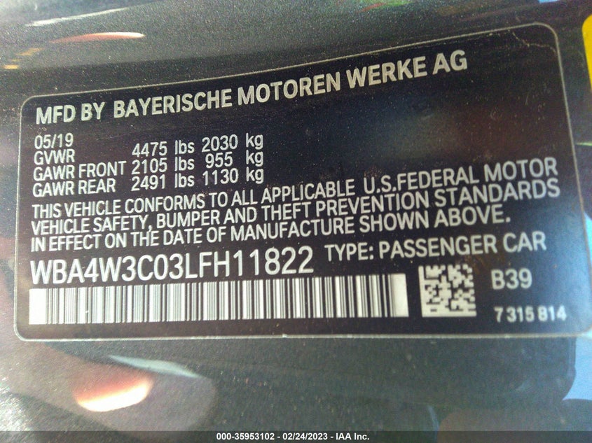 VIN WBA4W3C03LFH11822 2020 BMW 4 SERIES 430I