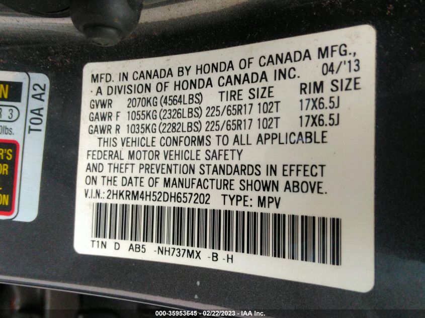 2013 HONDA CR-V EX - 2HKRM4H52DH657202