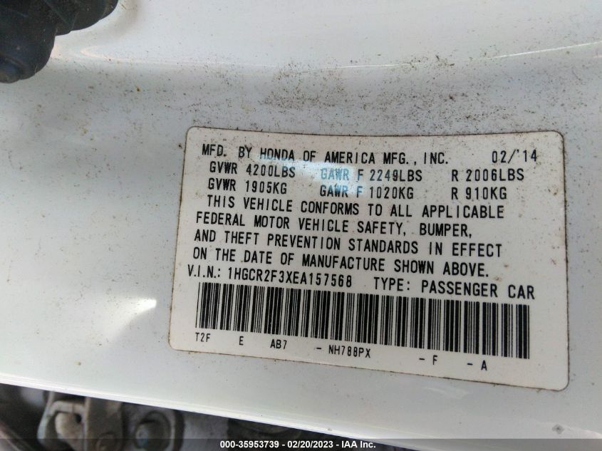 2014 HONDA ACCORD SEDAN LX - 1HGCR2F3XEA157568