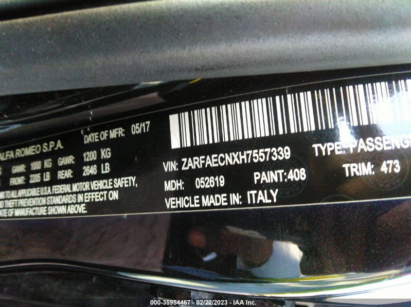 2017 ALFA ROMEO GIULIA TI - ZARFAECNXH7557339