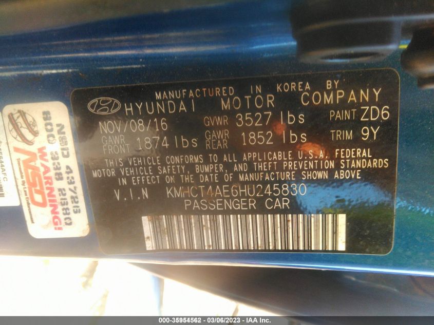 2017 HYUNDAI ACCENT SE - KMHCT4AE6HU245830