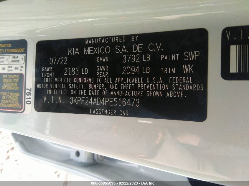 2023 KIA FORTE LXS - 3KPF24AD4PE516473