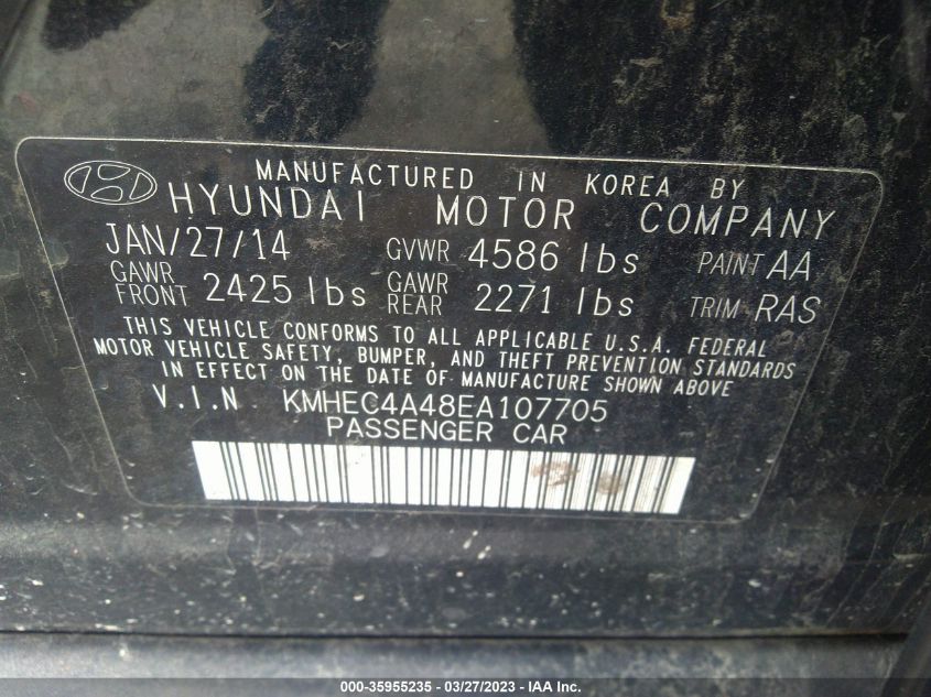 2014 HYUNDAI SONATA HYBRID LIMITED - KMHEC4A48EA107705