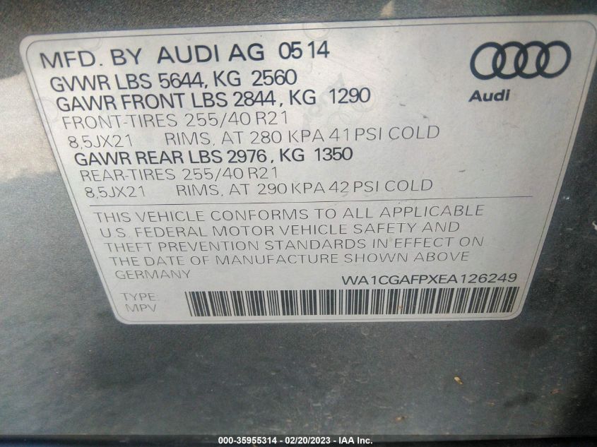 2014 AUDI SQ5 PREMIUM PLUS WA1CGAFPXEA126249
