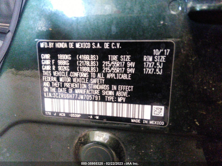 VIN 3CZRU6H77JM705791 2018 HONDA HR-V EX-L NAVI