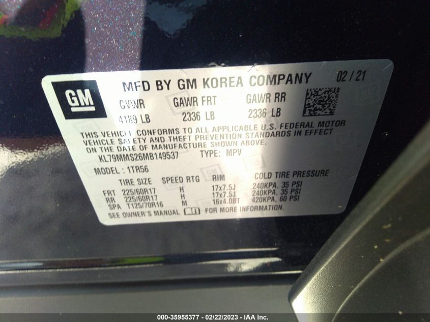 2021 CHEVROLET TRAILBLAZER LS - KL79MMS26MB149537