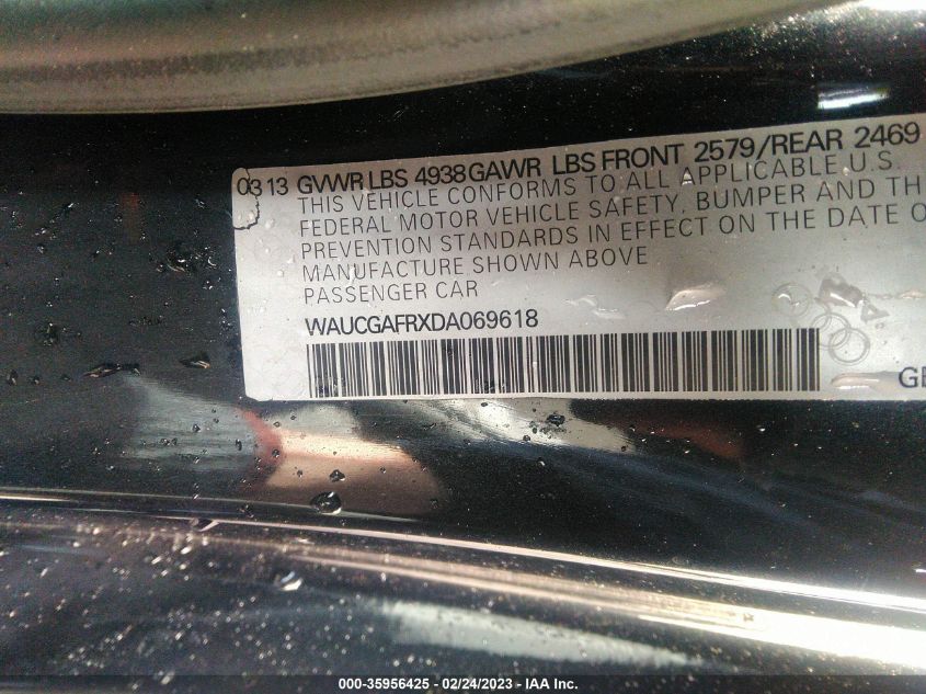 2013 AUDI S5 PREMIUM PLUS WAUCGAFRXDA069618