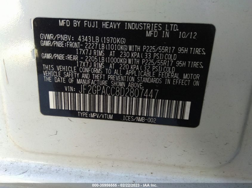 2013 SUBARU XV CROSSTREK PREMIUM - JF2GPACC8D2807447