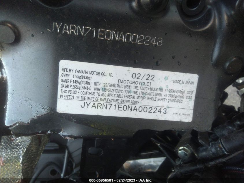 2022 YAMAHA MT09 JYARN71E0NA002243