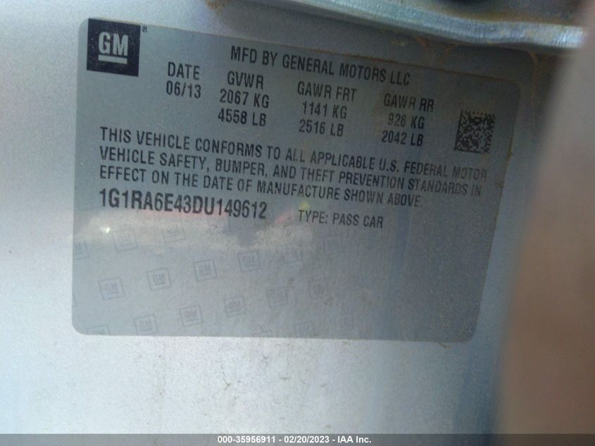 2013 CHEVROLET VOLT - 1G1RA6E43DU149612
