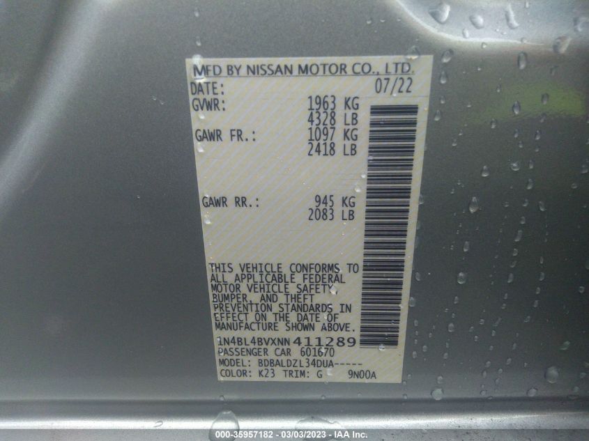 2022 NISSAN ALTIMA 2.5 S - 1N4BL4BVXNN411289