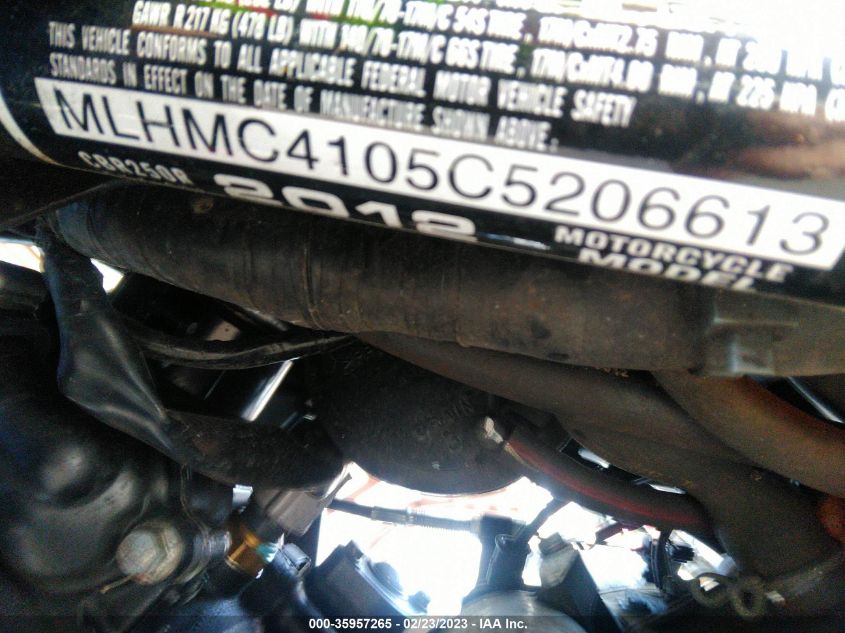 2012 HONDA CBR250 R MLHMC4105C5206613