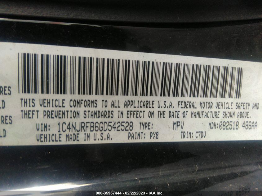 2016 JEEP PATRIOT LATITUDE - 1C4NJRFB6GD542528