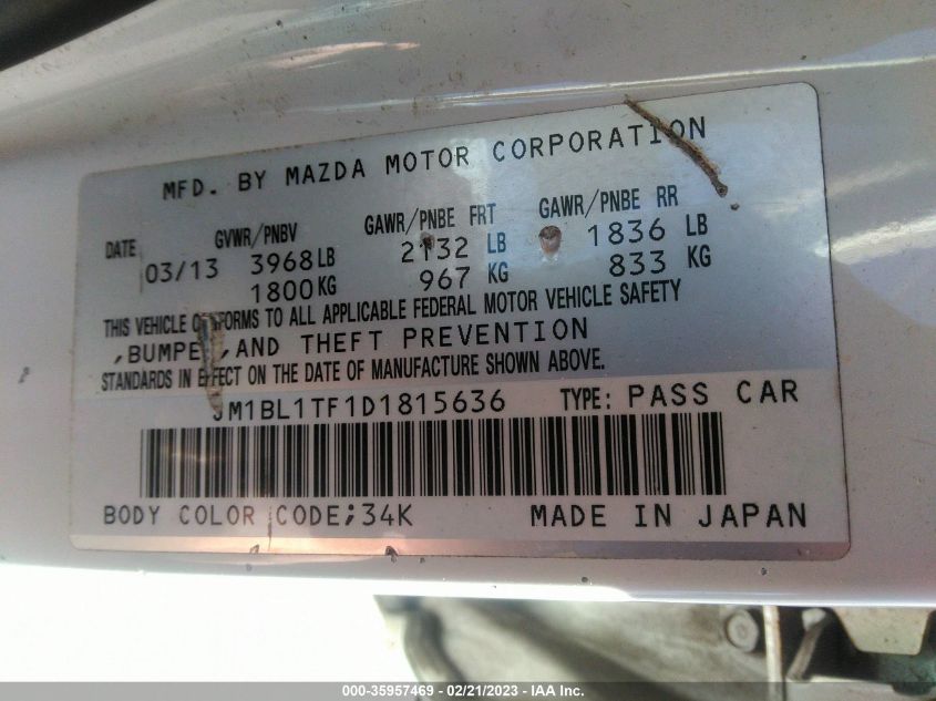 VIN JM1BL1TF1D1815636 2013 MAZDA MAZDA3 no.9