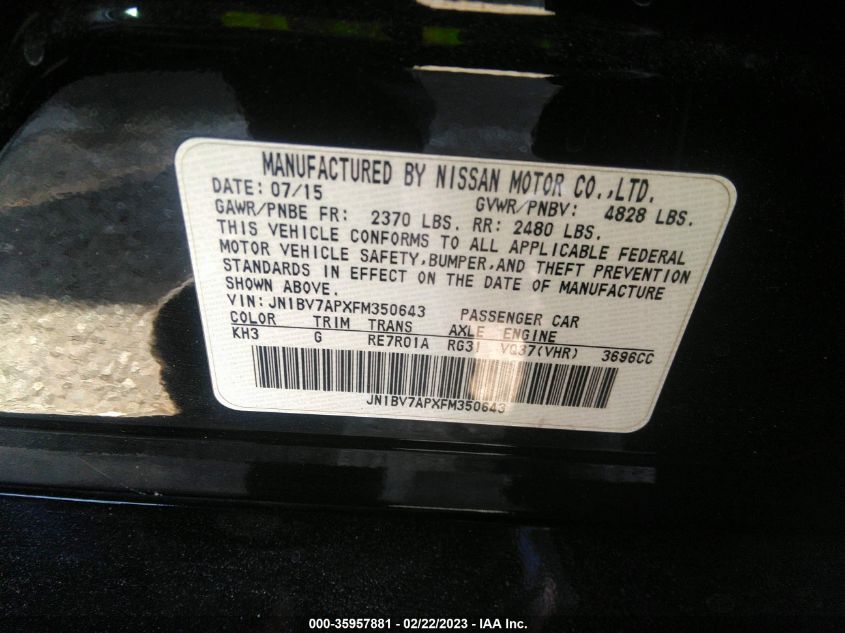 2015 INFINITI Q50 PREMIUM - JN1BV7APXFM350643