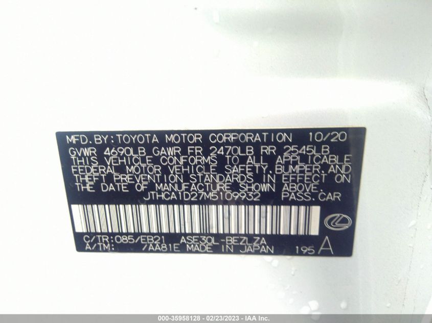 2021 LEXUS IS IS 300 - JTHCA1D27M5109932