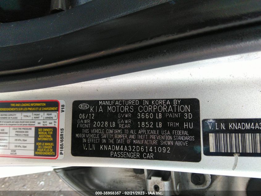 2013 KIA RIO LX - KNADM4A32D6141092