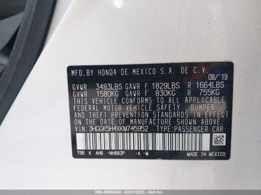 2019 HONDA FIT LX - 3HGGK5H4XKM745952