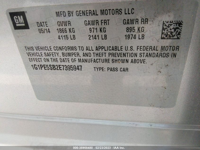 2014 CHEVROLET CRUZE 2LT - 1G1PE5SB2E7395947