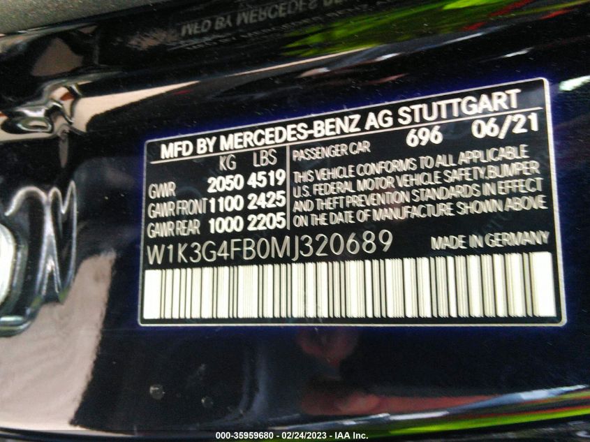 2021 MERCEDES-BENZ A-CLASS A 220 W1K3G4FB0MJ320689
