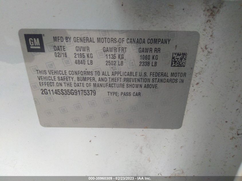2016 CHEVROLET IMPALA LTZ - 2G1145S35G9175379