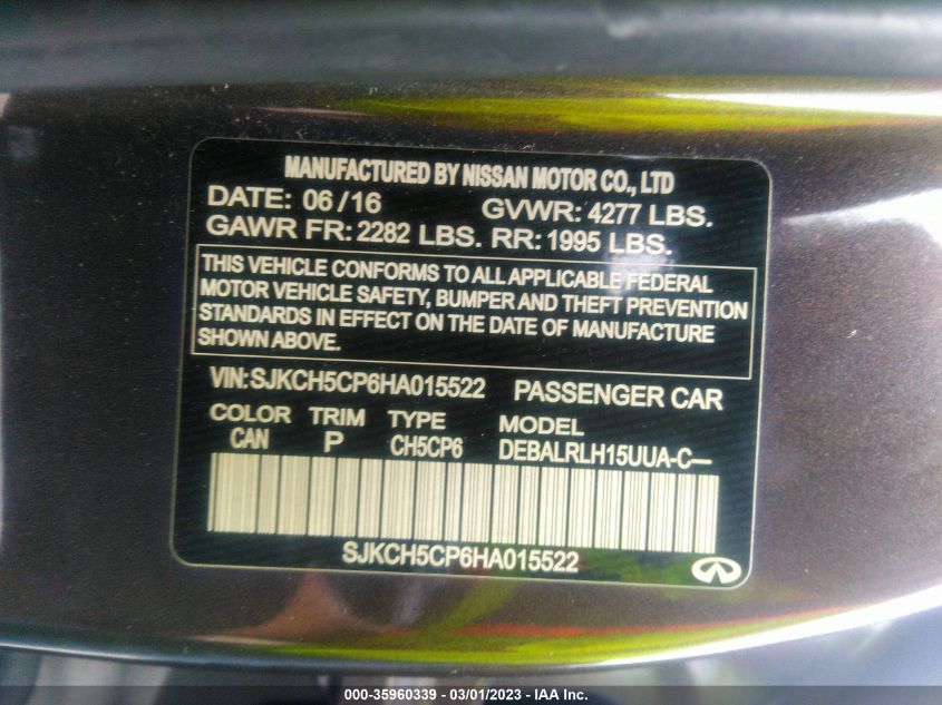 2017 INFINITI QX30 PREMIUM SJKCH5CP6HA015522