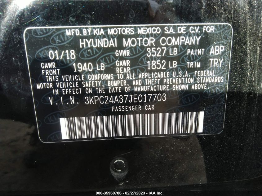 2018 HYUNDAI ACCENT SE - 3KPC24A37JE017703