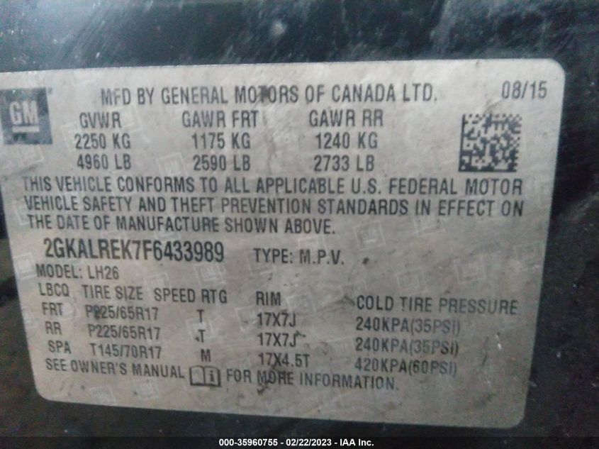 2015 GMC TERRAIN SLE - 2GKALREK7F6433989