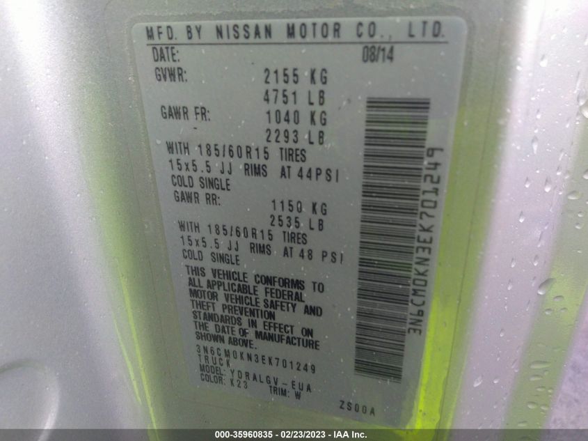 2014 NISSAN NV200 SV - 3N6CM0KN3EK701249