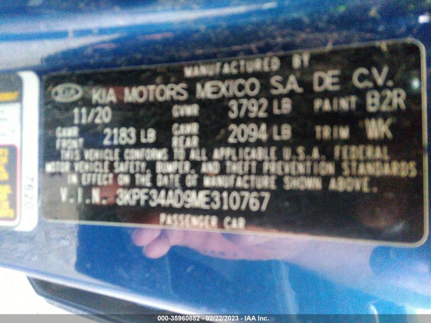 3KPF34AD9ME310767 Kia Forte GT-LINE 9