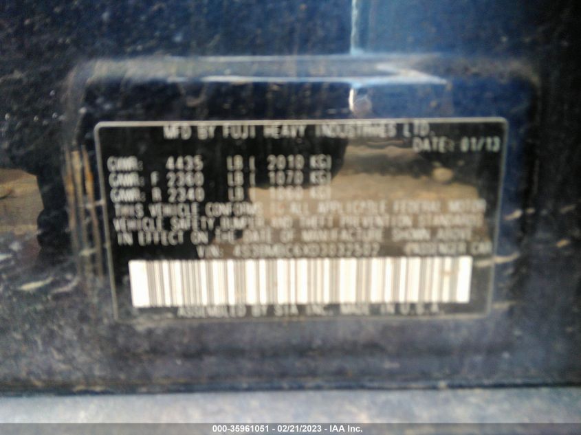 2013 SUBARU LEGACY 2.5I PREMIUM - 4S3BMBC6XD3032502