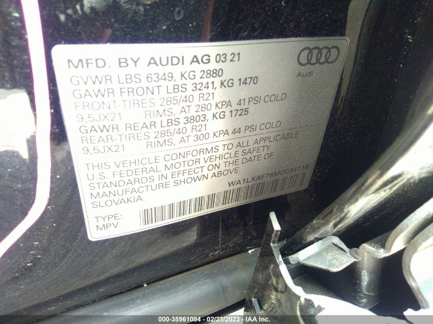 WA1LXAF76MD034116 2021 AUDI Q7, photo no. 9