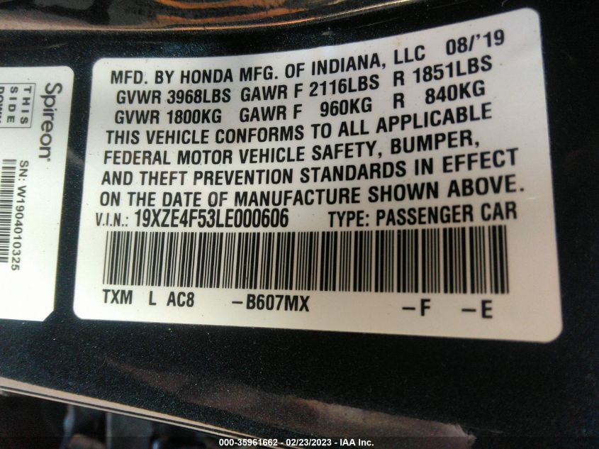 2020 HONDA INSIGHT EX - 19XZE4F53LE000606