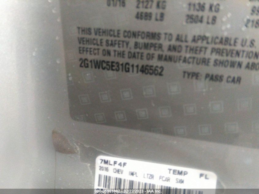 2016 CHEVROLET IMPALA LIMITED LTZ - 2G1WC5E31G1146562