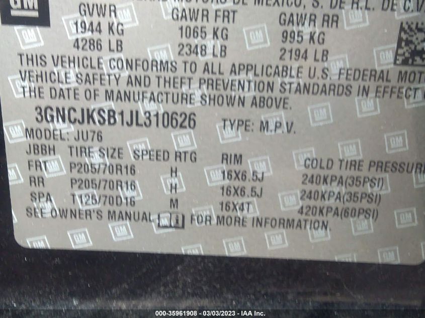 2018 CHEVROLET TRAX LS - 3GNCJKSB1JL310626