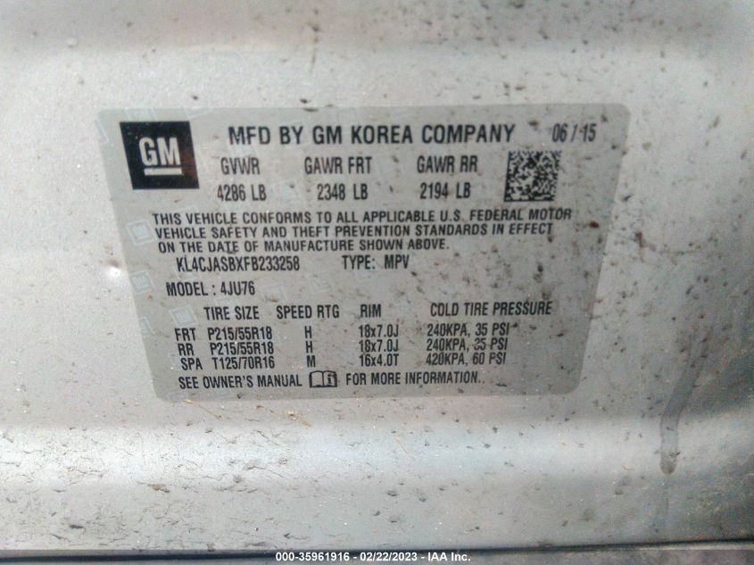 2015 BUICK ENCORE - KL4CJASBXFB233258