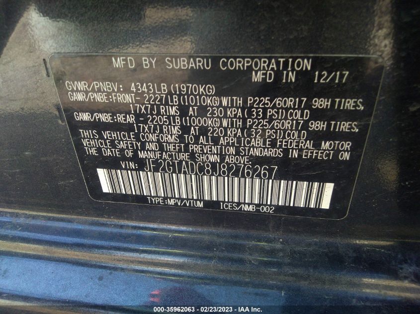 2018 SUBARU CROSSTREK PREMIUM - JF2GTADC8J8276267